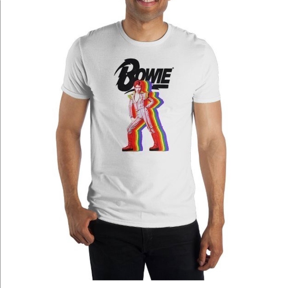 DAVID Bowie Pride White Short Sleeve Graphic Tee Rainbow 1X & XXL